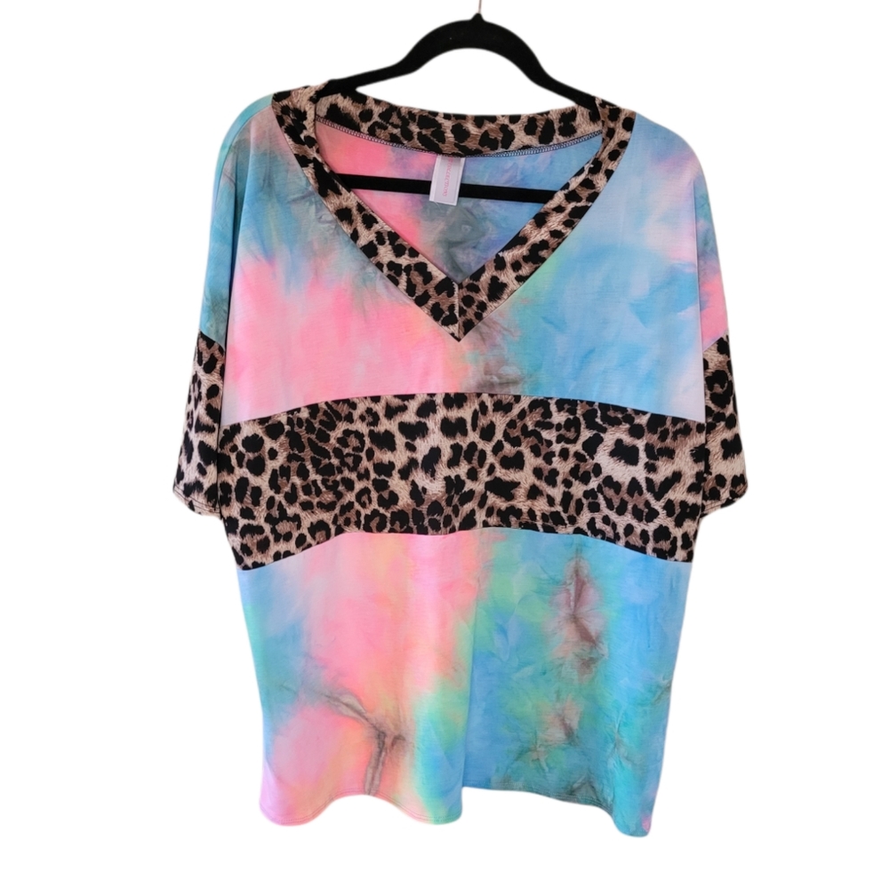 Muriell's Closet cheetah & tie dye blouse